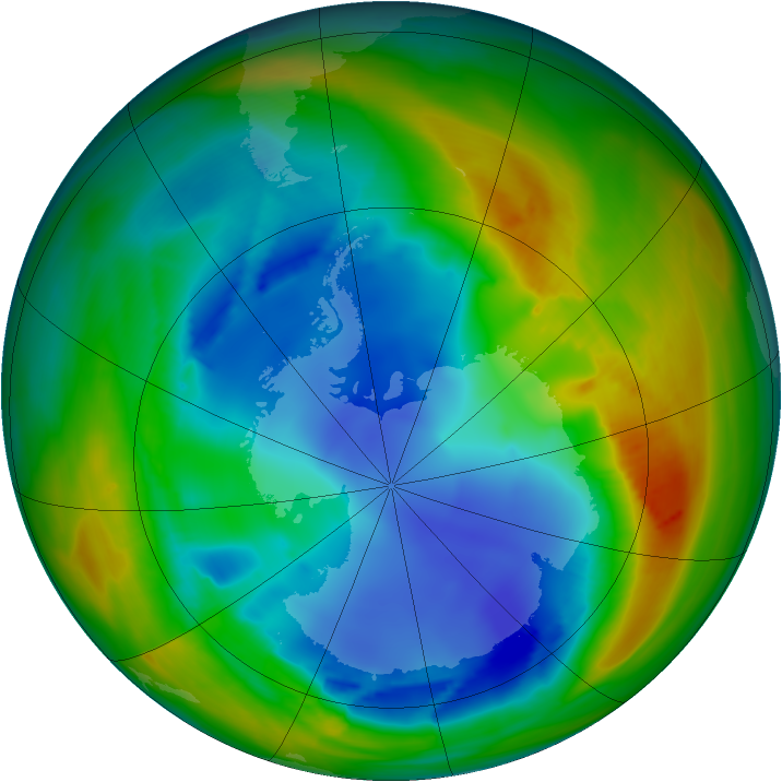 Antarctic ozone map for 09 August 2007